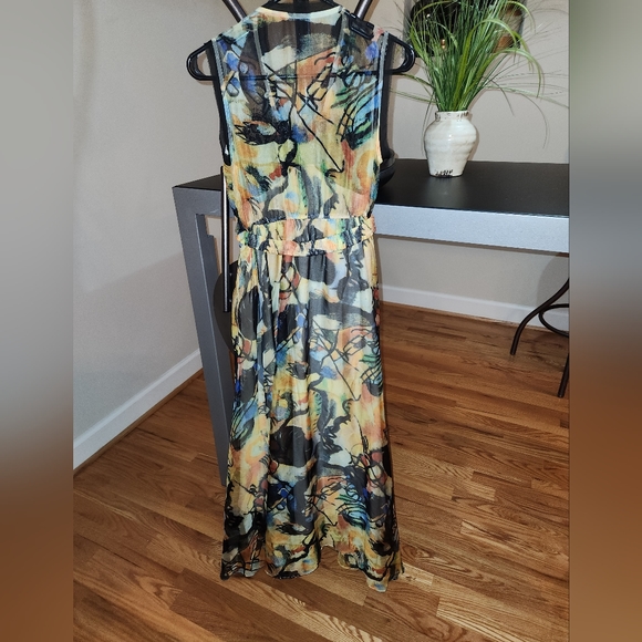 NWT Queen Mulock *RARE* Flowy Abstract Art Maxi Dress SZ LG - Picture 2 of 10